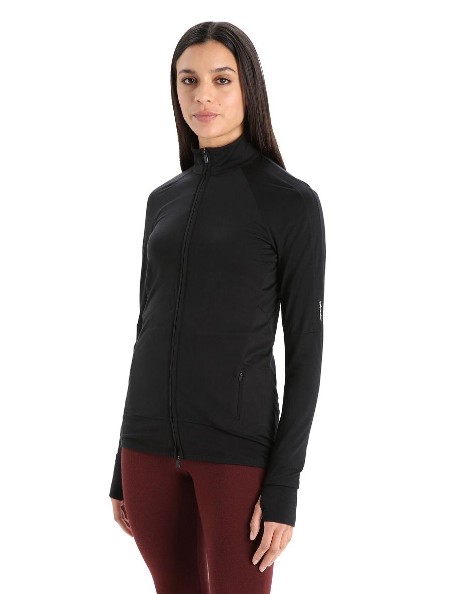 Black Icebreaker ZoneKnit™ Merino Long Sleeve Zip Women\'s Hoodie | AU 1668SGLO